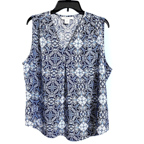 Sky’s The Limit Tops - Skye’s The Limit Aruba Sleeveless Medallion‎ Pleated Top